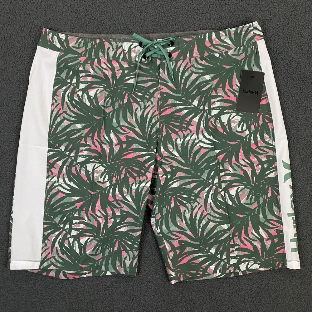 Hurley Tropical Escape AOP Swim Board Short Mens 36 Pink Green Floral Stretch